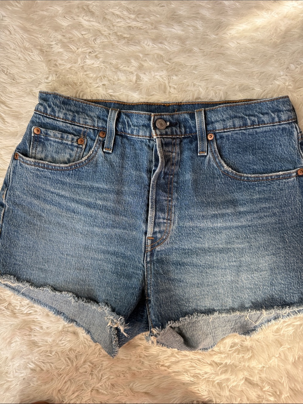 Levi's Faded Blue High-Rise Cutoff Denim Shorts